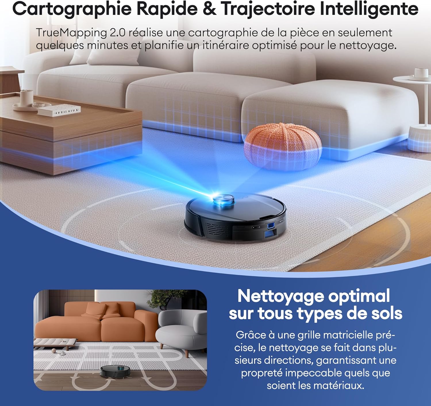 Ultenic D10 Robot Aspirapolvere Lavapavimenti con LiDAR e Aspirazione 8000 Pa - immagine 8