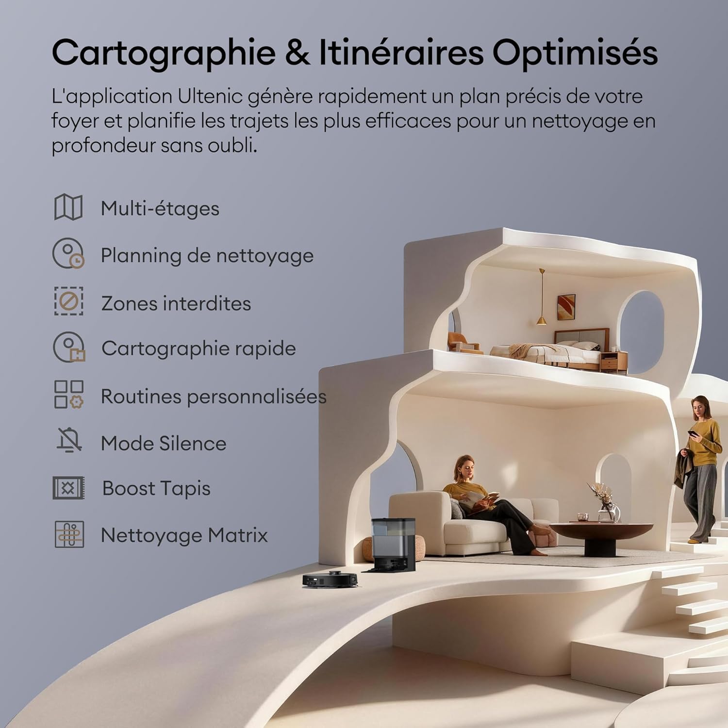 Ultenic MX50 Robot Aspirapolvere e Lavapavimenti 20.000 Pa con Stazione All-in-One - immagine 4
